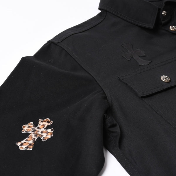 Very Good Condition CHROME HEARTS Y NOT WORK DOG Shirt Jacket Size XL Cross Patch 20 Patches Leopard Haraco Used 4a001359