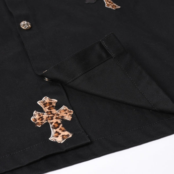 Very Good Condition CHROME HEARTS Y NOT WORK DOG Shirt Jacket Size XL Cross Patch 20 Patches Leopard Haraco Used 4a001359