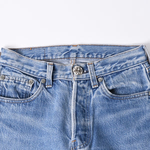 新品未使用 CHROME HEARTS クロムハーツ × LEVI'S リーバイス デニムパンツ ジーンズ サイズ27 クロスボールボタン インディゴブルー中古 4a001412