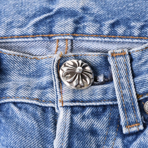 新品未使用 CHROME HEARTS クロムハーツ × LEVI'S リーバイス デニムパンツ ジーンズ サイズ27 クロスボールボタン インディゴブルー中古 4a001412