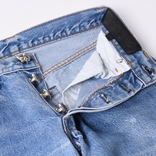 新品未使用 CHROME HEARTS クロムハーツ × LEVI'S リーバイス デニムパンツ ジーンズ サイズ27 クロスボールボタン インディゴブルー中古 4a001412