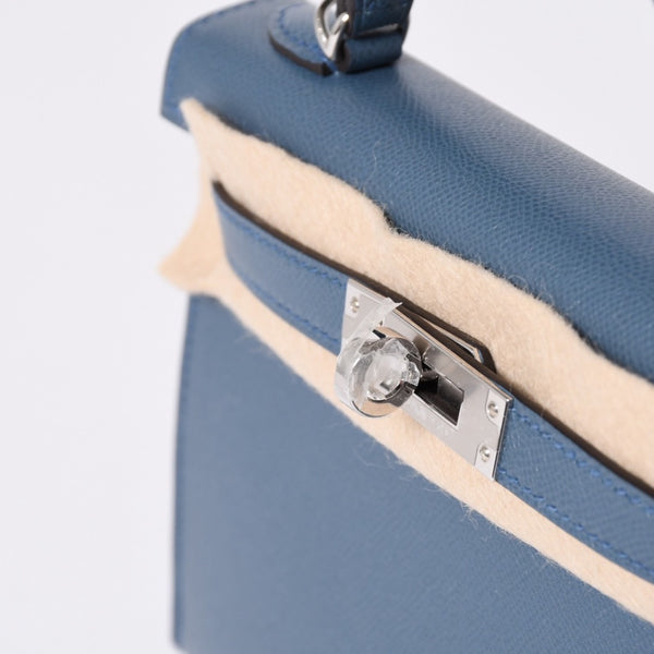 New and unused Hermes G engraved Mini Kelly 2 Blue Tanpet Madame Outer Sewing 2WAY Shoulder Bag Used 4a001396