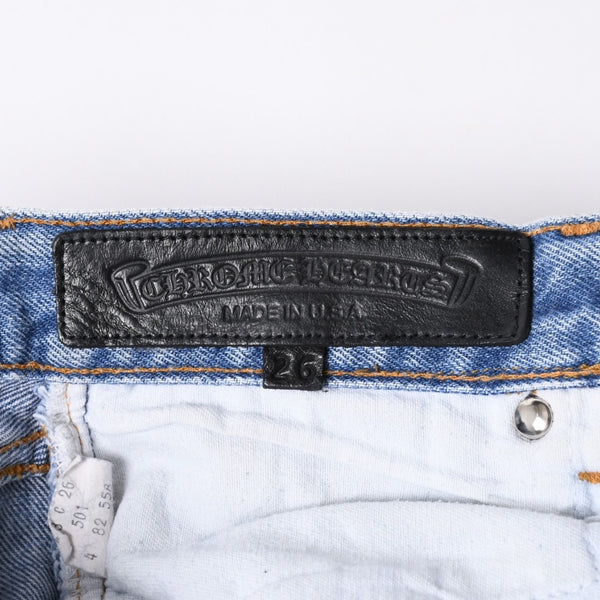 新品未使用 CHROME HEARTS クロムハーツ × LEVI'S リーバイス デニムパンツ ジーンズ サイズ27 クロスボールボタン インディゴブルー中古 4a001412