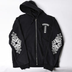 CHROME HEARTS Chrome Hearts Back Arch Logo Zip Up Hoodie T-Bar USA Up Hoodie Back Arch Floral Cross Horseshoe Black Good Condition Used 4a002034