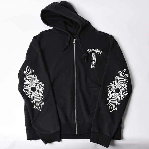 CHROME HEARTS Chrome Hearts Back Arch Logo Zip Up Hoodie T-Bar USA Up Hoodie Back Arch Floral Cross Horseshoe Black Good Condition Used 4a002034