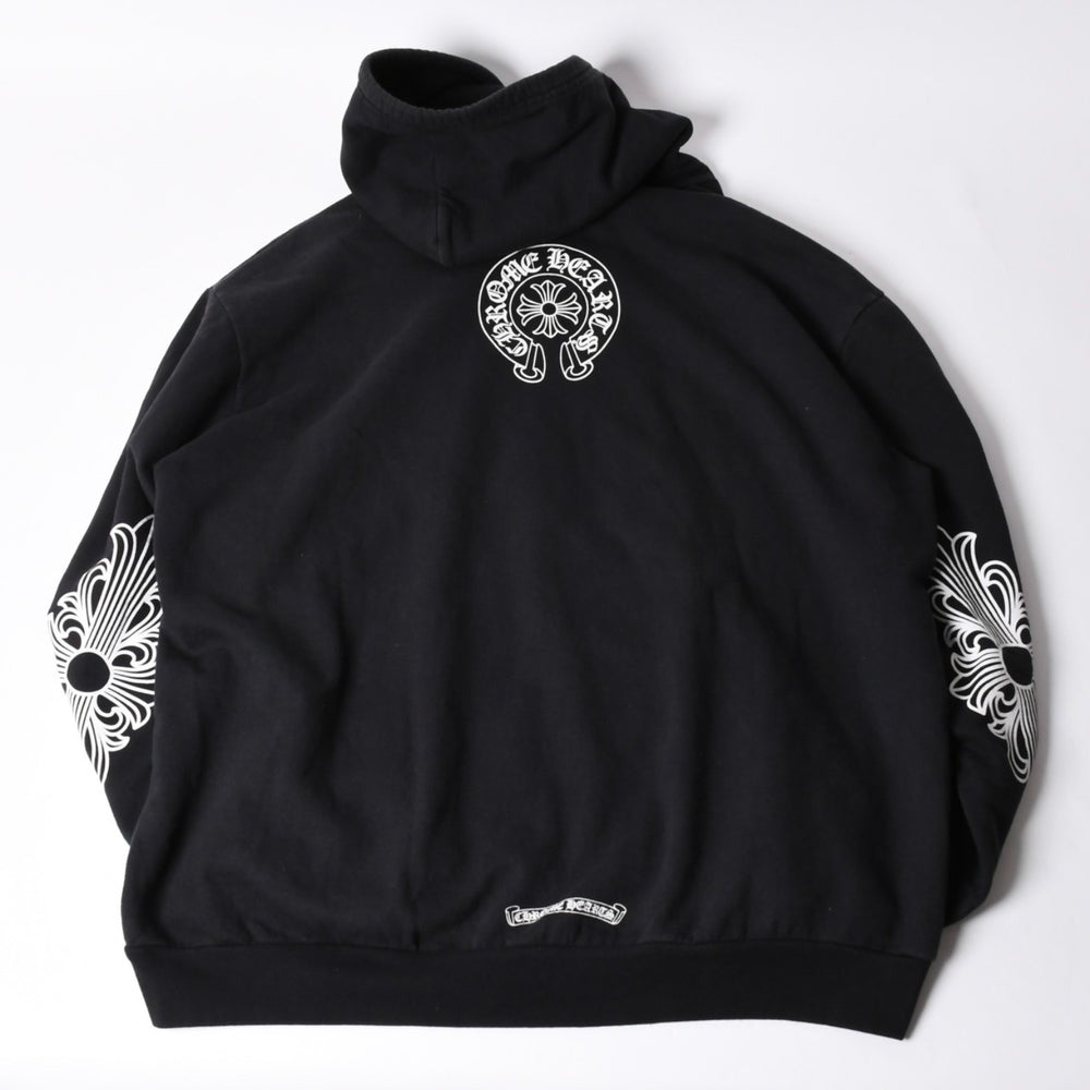 CHROME HEARTS クロムハーツ バックアーチロゴジップアップパーカー T-Bar USA Up Hoodie バックアーチ フローラルクロス ホースシュー ブラック 美品 中古 4a002034