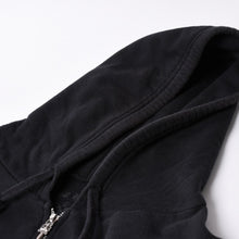画像をギャラリービューアに読み込む, CHROME HEARTS クロムハーツ バックアーチロゴジップアップパーカー T-Bar USA Up Hoodie バックアーチ フローラルクロス ホースシュー ブラック 美品 中古 4a002034