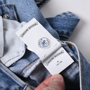 新品未使用 CHROME HEARTS クロムハーツ × LEVI'S リーバイス デニムパンツ ジーンズ サイズ27 クロスボールボタン インディゴブルー中古 4a001412