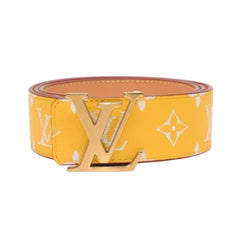 Very Good Condition LouisVuitton Belt LV Initial M8458 Monogram Canvas Yellow White Gold Hardware Used 4a001310
