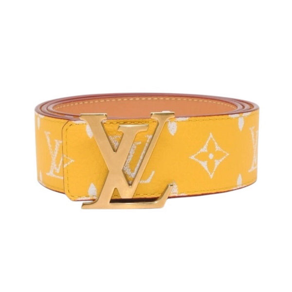 Very Good Condition LouisVuitton Belt LV Initial M8458 Monogram Canvas Yellow White Gold Hardware Used 4a001310