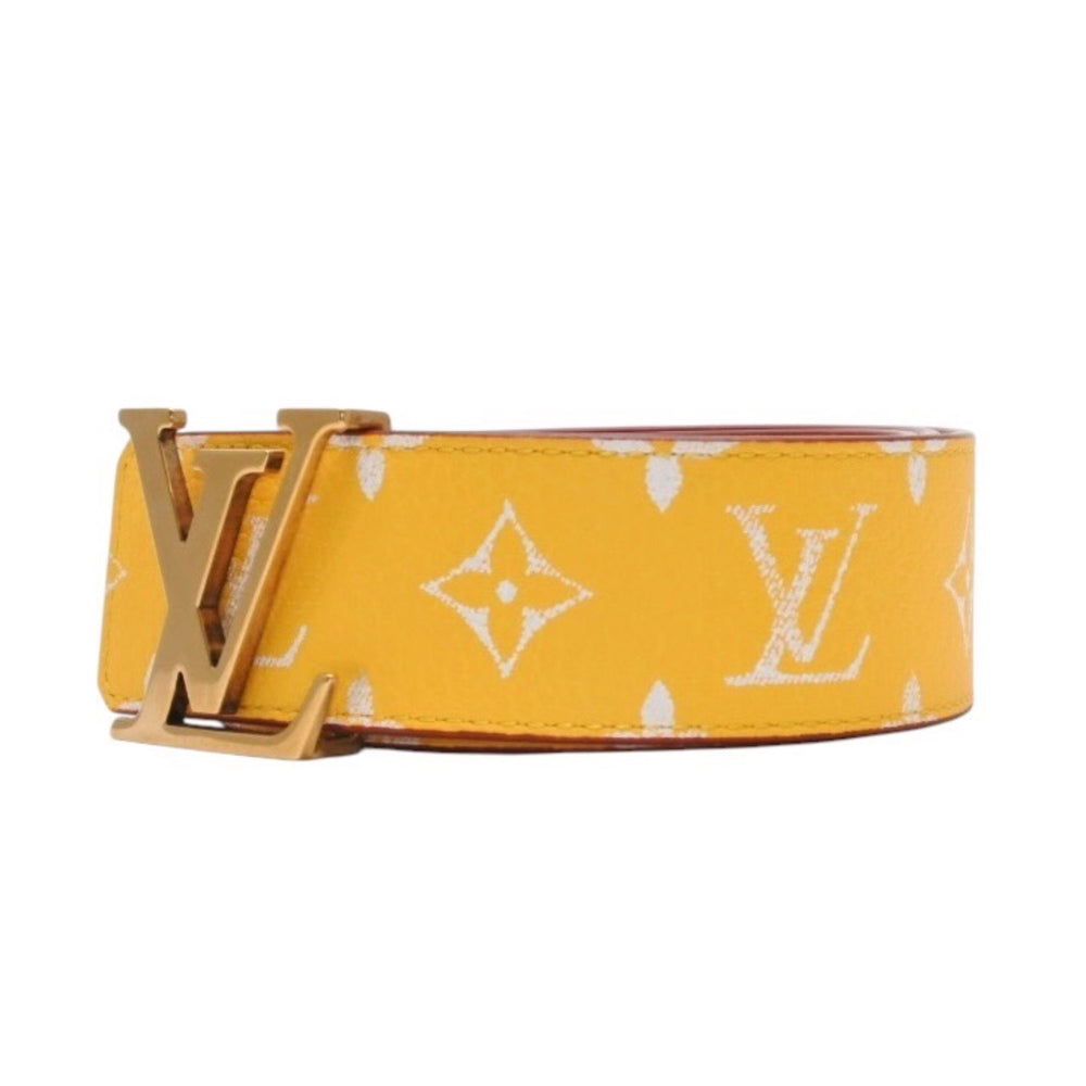 極美品 LouisVuitton ルイヴィトン ベルト LVイニシャル M8458 モノグラムキャンバス イエロー ホワイト ゴールド金具 中古 4a001310