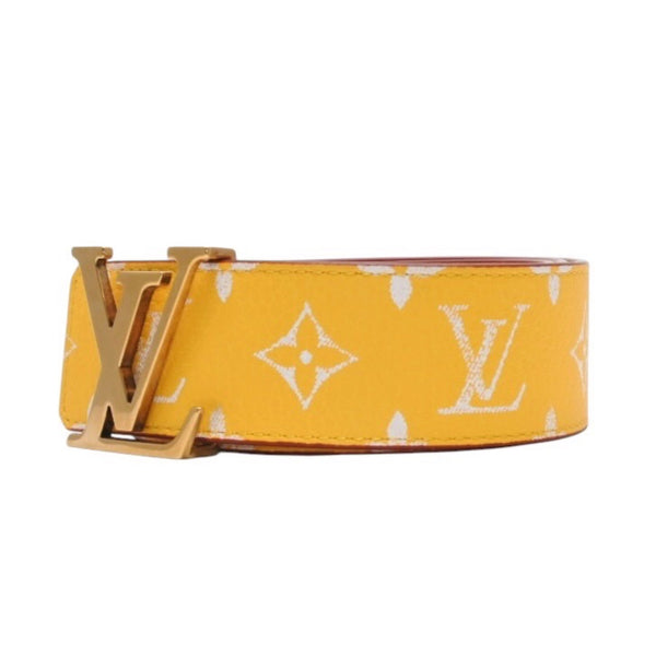 Very Good Condition LouisVuitton Belt LV Initial M8458 Monogram Canvas Yellow White Gold Hardware Used 4a001310