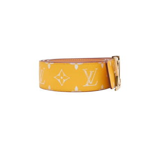 Very Good Condition LouisVuitton Belt LV Initial M8458 Monogram Canvas Yellow White Gold Hardware Used 4a001310