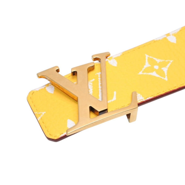 Very Good Condition LouisVuitton Belt LV Initial M8458 Monogram Canvas Yellow White Gold Hardware Used 4a001310