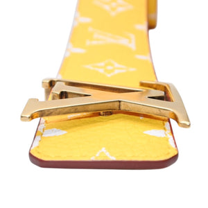 Very Good Condition LouisVuitton Belt LV Initial M8458 Monogram Canvas Yellow White Gold Hardware Used 4a001310