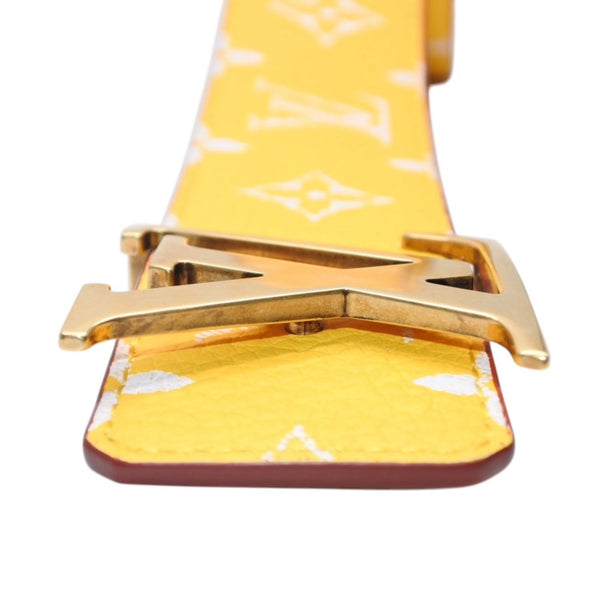 Very Good Condition LouisVuitton Belt LV Initial M8458 Monogram Canvas Yellow White Gold Hardware Used 4a001310