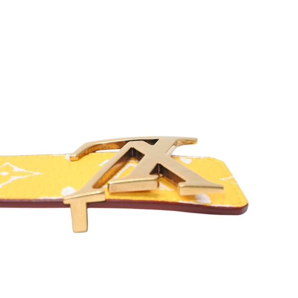 Very Good Condition LouisVuitton Belt LV Initial M8458 Monogram Canvas Yellow White Gold Hardware Used 4a001310