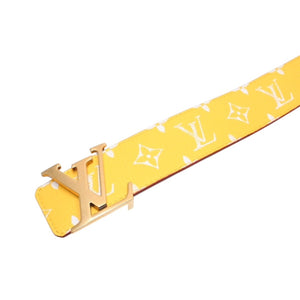 Very Good Condition LouisVuitton Belt LV Initial M8458 Monogram Canvas Yellow White Gold Hardware Used 4a001310