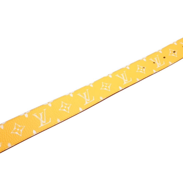 Very Good Condition LouisVuitton Belt LV Initial M8458 Monogram Canvas Yellow White Gold Hardware Used 4a001310