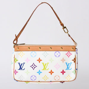 Very Good Condition LOUIS VUITTON Pochette Accessory Pouch M92649 Monogram Multicolor White Takashi Murakami Used 4a001937