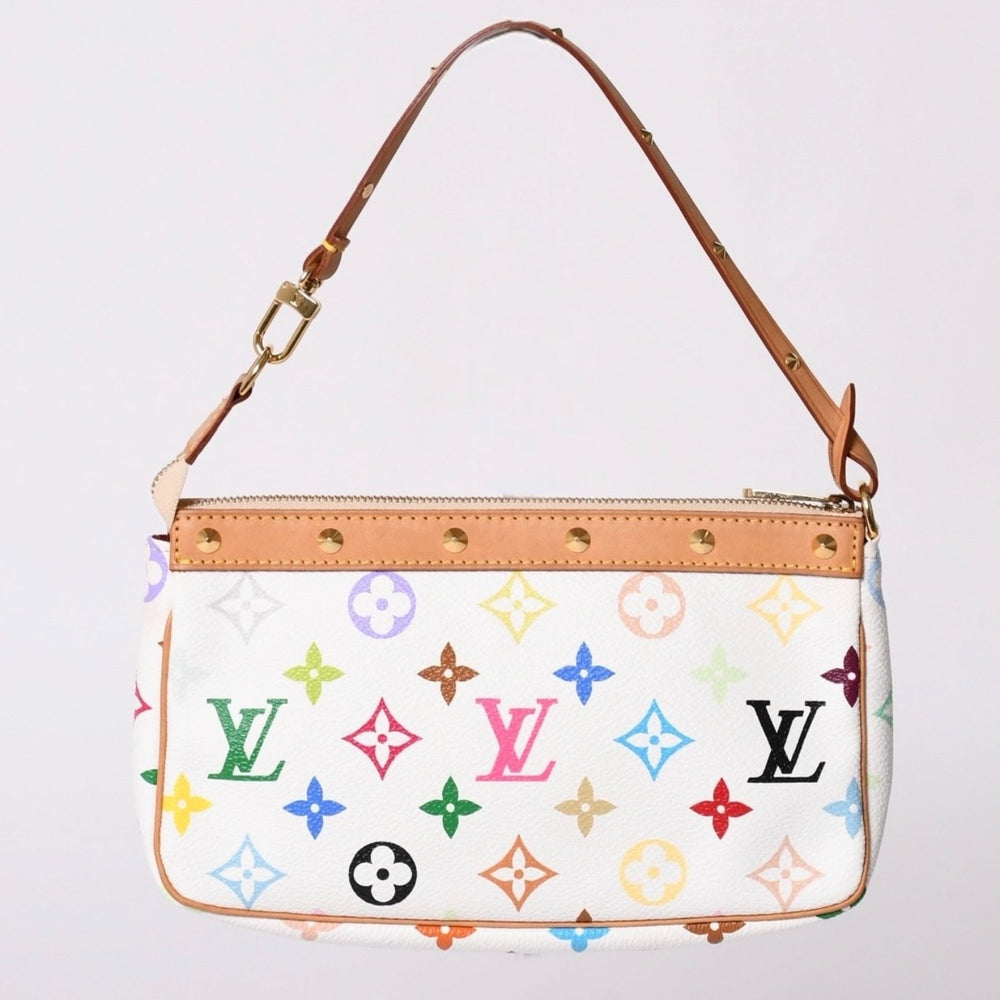Very Good Condition LOUIS VUITTON Pochette Accessory Pouch M92649 Monogram Multicolor White Takashi Murakami Used 4a001937