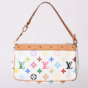 Very Good Condition LOUIS VUITTON Pochette Accessory Pouch M92649 Monogram Multicolor White Takashi Murakami Used 4a001937