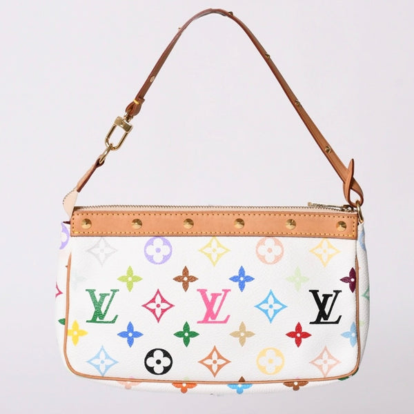Very Good Condition LOUIS VUITTON Pochette Accessory Pouch M92649 Monogram Multicolor White Takashi Murakami Used 4a001937