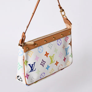 Very Good Condition LOUIS VUITTON Pochette Accessory Pouch M92649 Monogram Multicolor White Takashi Murakami Used 4a001937