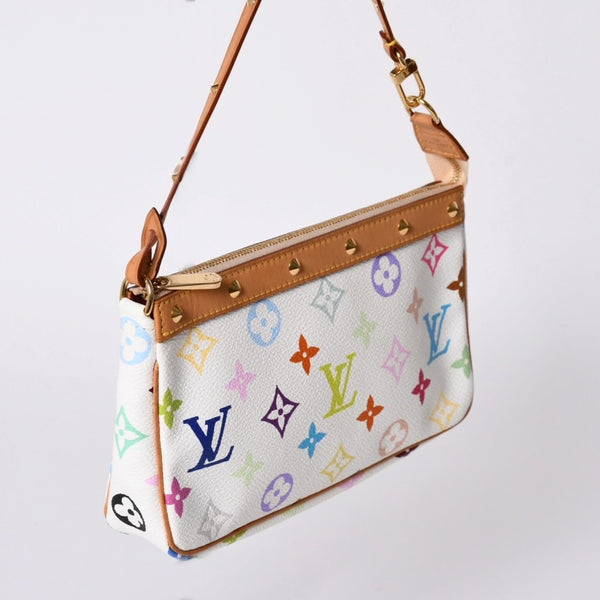 Very Good Condition LOUIS VUITTON Pochette Accessory Pouch M92649 Monogram Multicolor White Takashi Murakami Used 4a001937