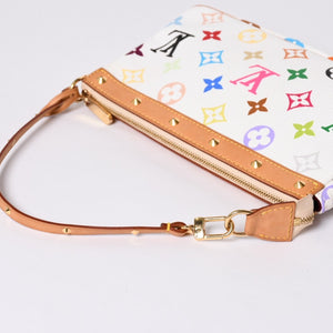 Very Good Condition LOUIS VUITTON Pochette Accessory Pouch M92649 Monogram Multicolor White Takashi Murakami Used 4a001937