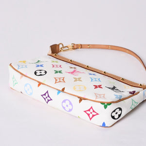 Very Good Condition LOUIS VUITTON Pochette Accessory Pouch M92649 Monogram Multicolor White Takashi Murakami Used 4a001937