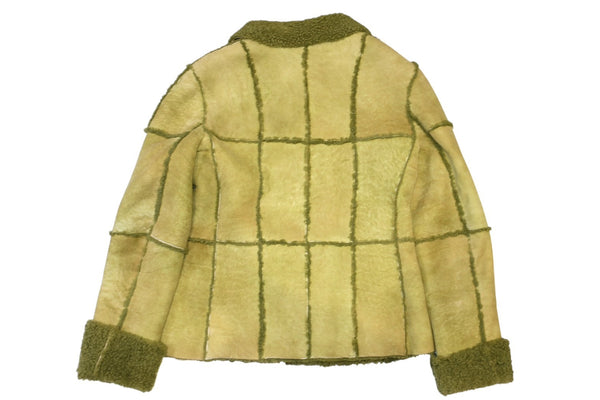 極美品 CHANEL シャネル ボアジャケット P16109V00804 サイズ42 ココマーク ラムスキン カーキ 本革 中古 4b012548
