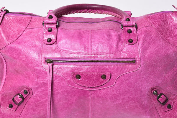 BALENCIAGA バレンシアガ トートバッグ ハンドバッグ The City ザ シティ ピンク ブロンズ金具 132110 美品 中古 4a005711