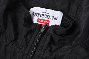 STONE ISLAND ストーンアイランド × シュプリーム ナイロンメタルトラックジャケット ブラック Lサイズ ライトアウター 美品 中古 4a006301