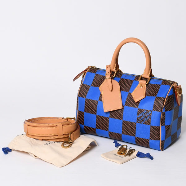 Like new LOUIS VUITTON Farrell Design Speedy Bandouliere 25 Handbag N40585 Blue Used 4a001445