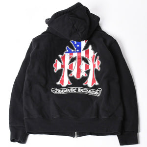 CHROME HEARTS Zip Up Hoodie Parka Size M American Flag Triple Cross Thermal Black Good Condition Used 4a000678