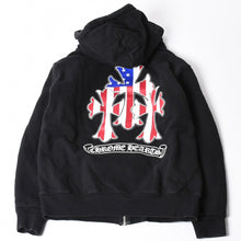 画像をギャラリービューアに読み込む, CHROME HEARTS クロムハーツ ジップアップ フーディー パーカー サイズM アメリカ国旗 トリプルクロス サーマル ブラック 美品 中古 4a000678