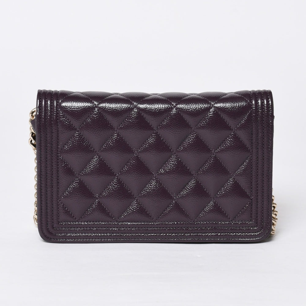 Like new CHANEL BOY CHANEL Boy Chanel Chain Wallet 30s Coco Mark Caviar Skin Purple Used 4b013369