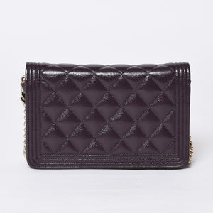 新品同様 CHANEL シャネル BOY CHANEL ボーイシャネル チェーンウォレット 30番台 ココマーク キャビアスキン パープル 中古 4b013369