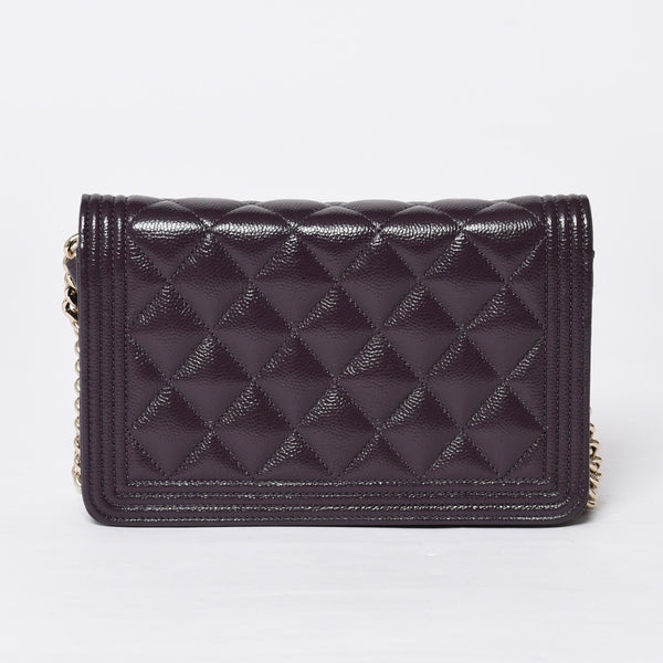 新品同様 CHANEL シャネル BOY CHANEL ボーイシャネル チェーンウォレット 30番台 ココマーク キャビアスキン パープル 中古 4b013369