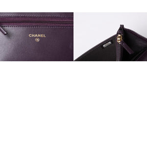 新品同様 CHANEL シャネル BOY CHANEL ボーイシャネル チェーンウォレット 30番台 ココマーク キャビアスキン パープル 中古 4b013369