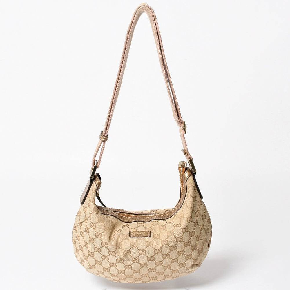 極美品 GUCCI グッチ GGクリスタル ショルダーバッグ GGキャンバス ホーボー 181092 1669 ベージュ ゴールド金具 中古 4a004959