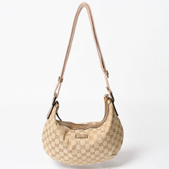 極美品 GUCCI グッチ GGクリスタル ショルダーバッグ GGキャンバス ホーボー 181092 1669 ベージュ ゴールド金具 中古 4a004959