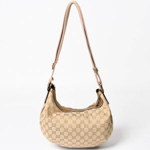 極美品 GUCCI グッチ GGクリスタル ショルダーバッグ GGキャンバス ホーボー 181092 1669 ベージュ ゴールド金具 中古 4a004959
