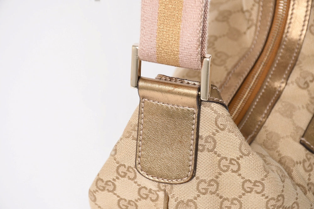 Very Good Condition GUCCI GG Crystal Shoulder Bag GG Canvas Hobo 181092 1669 Beige Gold Hardware Used 4a004959