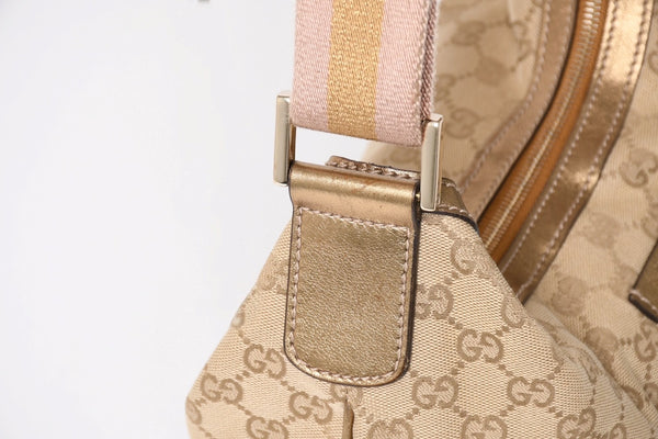 極美品 GUCCI グッチ GGクリスタル ショルダーバッグ GGキャンバス ホーボー 181092 1669 ベージュ ゴールド金具 中古 4a004959