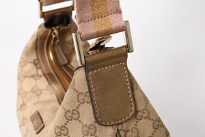 極美品 GUCCI グッチ GGクリスタル ショルダーバッグ GGキャンバス ホーボー 181092 1669 ベージュ ゴールド金具 中古 4a004959