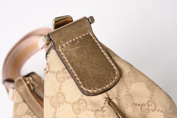 極美品 GUCCI グッチ GGクリスタル ショルダーバッグ GGキャンバス ホーボー 181092 1669 ベージュ ゴールド金具 中古 4a004959