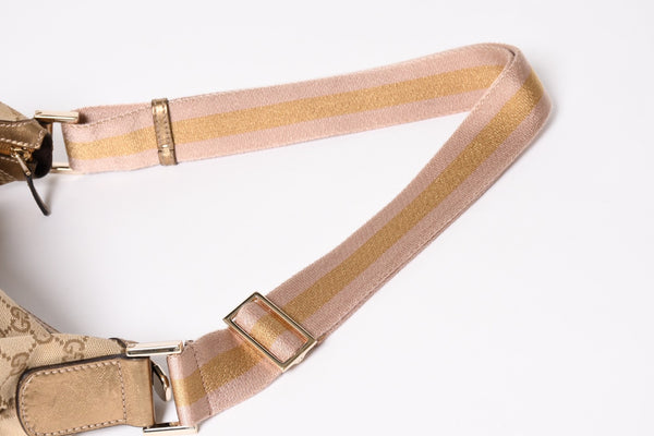 極美品 GUCCI グッチ GGクリスタル ショルダーバッグ GGキャンバス ホーボー 181092 1669 ベージュ ゴールド金具 中古 4a004959