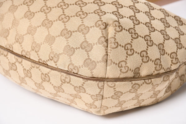 極美品 GUCCI グッチ GGクリスタル ショルダーバッグ GGキャンバス ホーボー 181092 1669 ベージュ ゴールド金具 中古 4a004959
